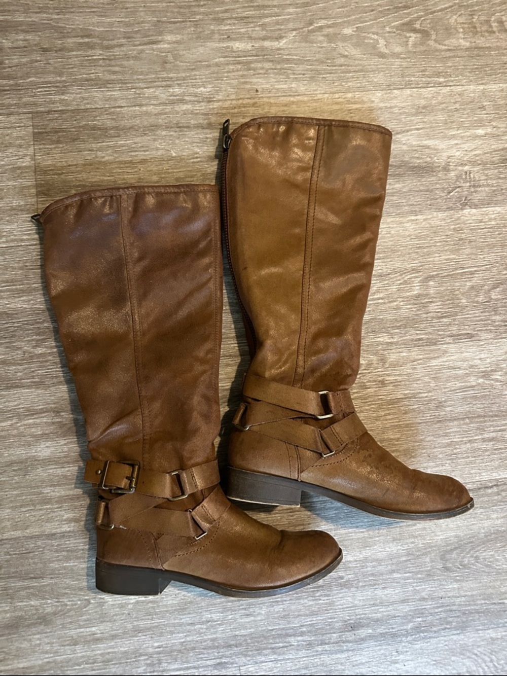 Madden Girl Tall Harness Riding Boots in Cognac Brown 8